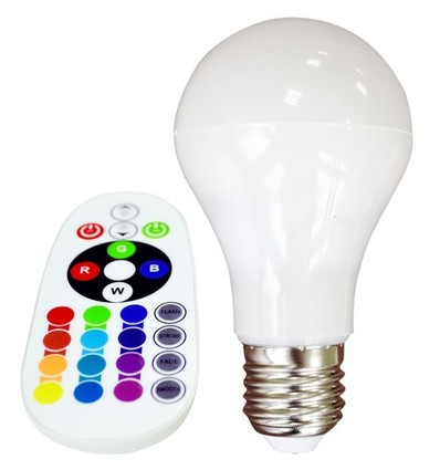 E27 6W LED pære - Med RF fjernbetjening, RGB