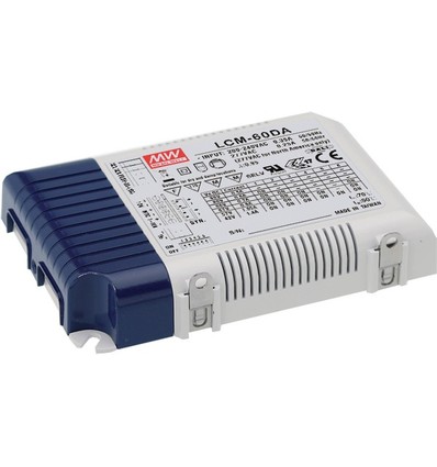Meanwell 60W / 350-1400mA dæmpbar LCM-60DA driver til LED panel - Dali interface + push dim, passer til vores 45W LED paneler