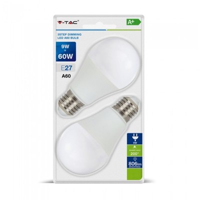Billede af V-Tac 9W LED pære - 3-trin dæmpbar, A60, on/off dæmpbar, E27 - Dæmpbar : Dæmpbar, Kulør : Varm hos LEDProff DK