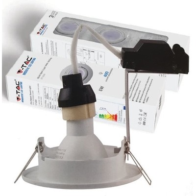 Billede af V-Tac 3-pak Indbygningsspot med 5W lyskilde - Hvid front, komplet med GU10 holder og LED spot, indendørs - Dæmpbar : Ikke dæmpbar, Kulør : Varm