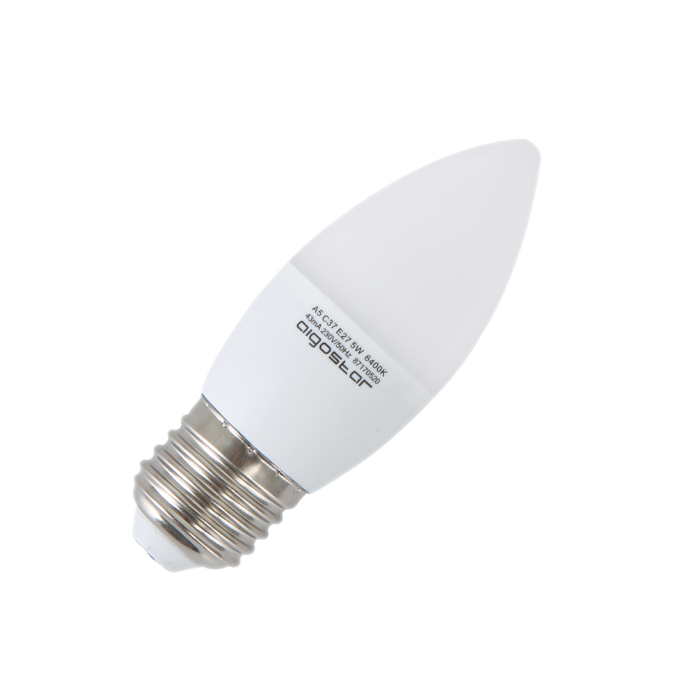 Outlet: Aigostar LED Lampe A5 C37 6W, E27 Fatning - Dagslys 3000K, Sæt Med 5 Stykker - Kulør : Varm