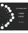 V-Tac LED lyskæde med 10 stk. 0,5W pærer - 5 meter, IP44, 230V, inkl. lyskilde