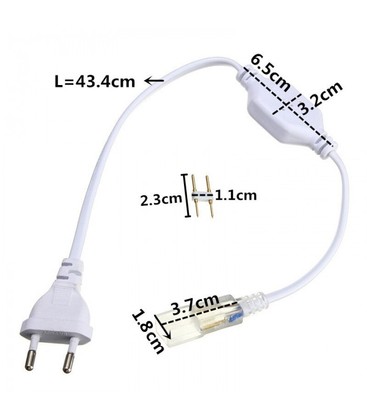 Mål og dimensioner på stik og tilslutning til LED strip for korrekt montering.