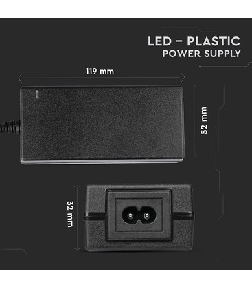 Dimensioner og specifikationer på en 60W strømforsyning til LED strips.